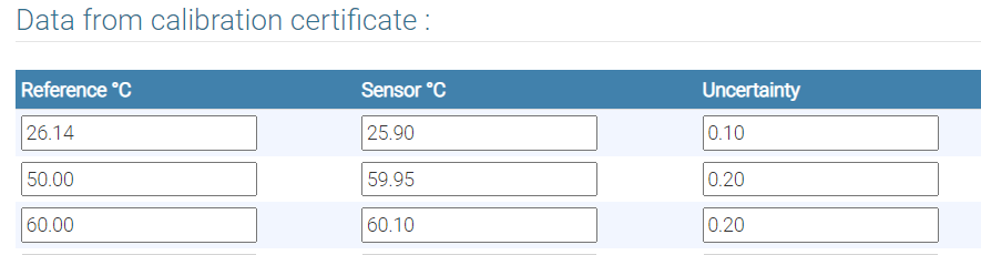 calibration value thermotrack webserve