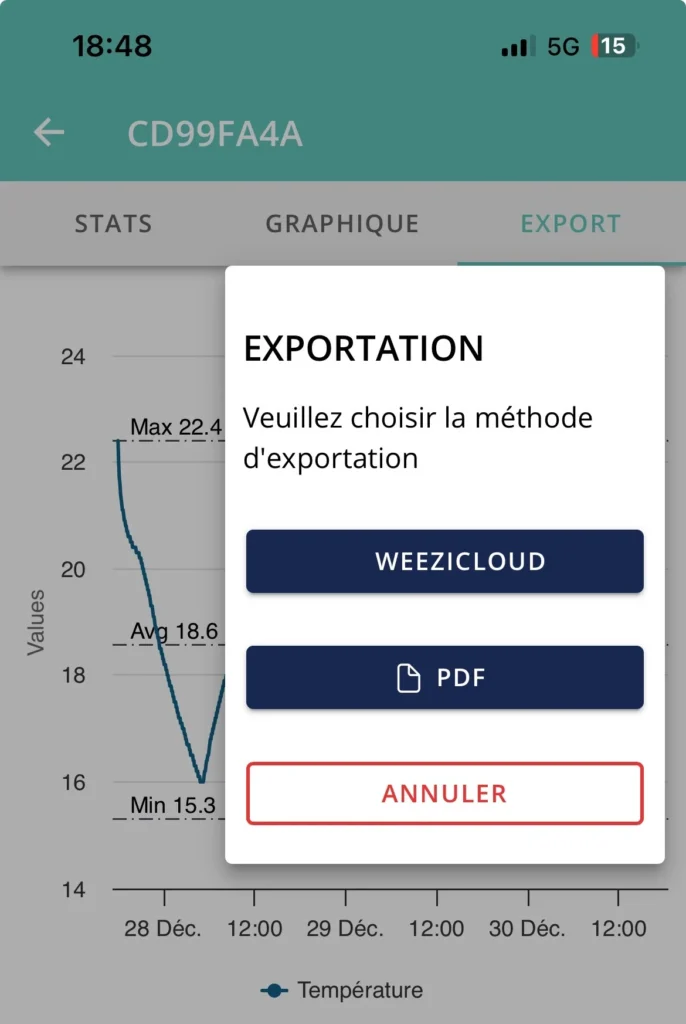 weeziapp export courbe